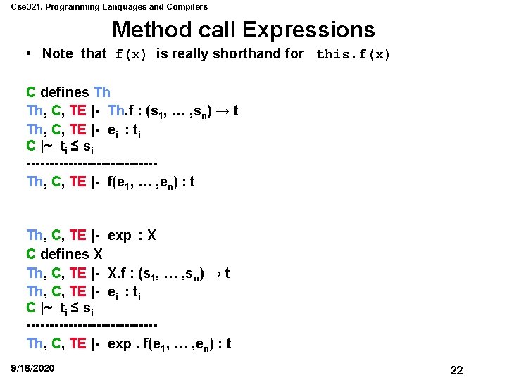 Cse 321, Programming Languages and Compilers Method call Expressions • Note that f(x) is