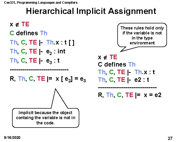 Cse 321, Programming Languages and Compilers Hierarchical Implicit Assignment x TE C defines Th