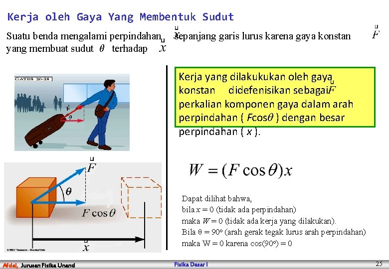 Kerja oleh Gaya Yang Membentuk Sudut Suatu benda mengalami perpindahan sepanjang garis lurus karena