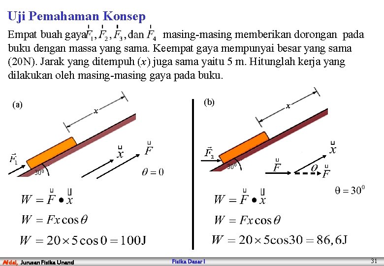 Uji Pemahaman Konsep Empat buah gaya masing-masing memberikan dorongan pada buku dengan massa yang