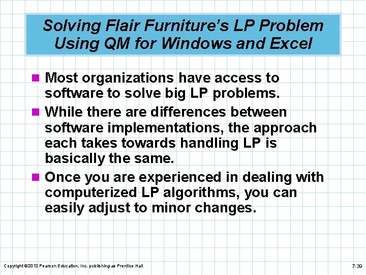 Solving Flair Furniture’s LP Problem Using QM for Windows and Excel n Most organizations