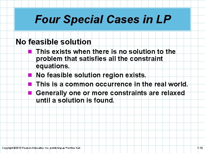 Four Special Cases in LP No feasible solution n This exists when there is