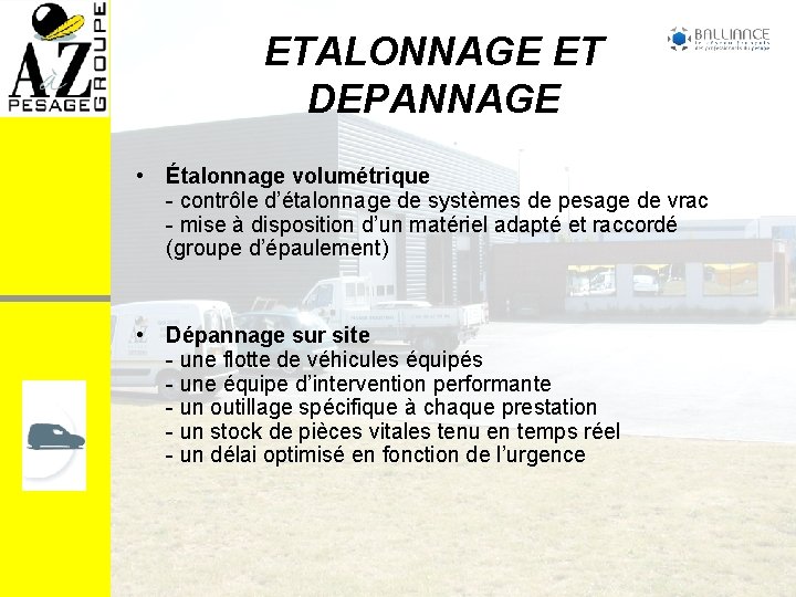 ETALONNAGE ET DEPANNAGE • Étalonnage volumétrique - contrôle d’étalonnage de systèmes de pesage de