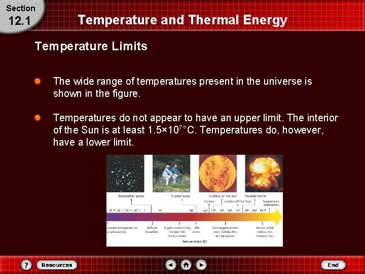 Section 12. 1 Temperature and Thermal Energy Temperature Limits The wide range of temperatures