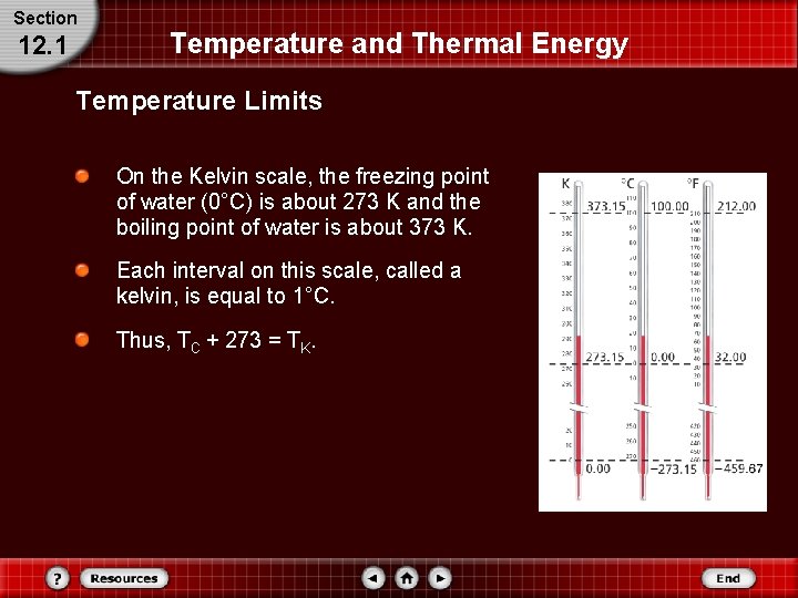 Section 12. 1 Temperature and Thermal Energy Temperature Limits On the Kelvin scale, the