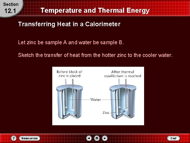 Section 12. 1 Temperature and Thermal Energy Transferring Heat in a Calorimeter Let zinc