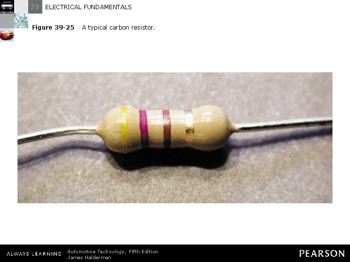 39 ELECTRICAL FUNDAMENTALS Figure 39 -25 A typical carbon resistor. Automotive Technology, Fifth Edition