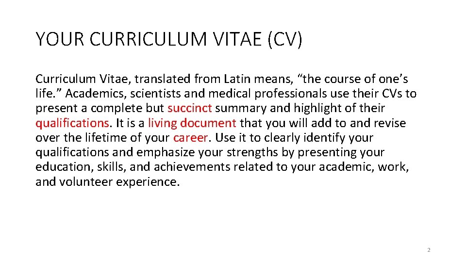 1 YOUR CURRICULUM VITAE CV Curriculum Vitae translated