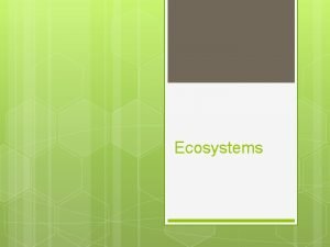 Ecosystems Ecosystems Ecology is the study of Ecosystems