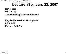 Cse 321 Programming Languages and Compilers Lecture 3