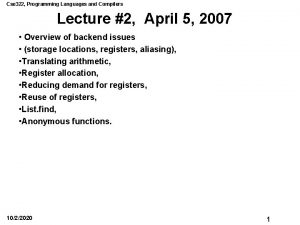 Cse 322 Programming Languages and Compilers Lecture 2