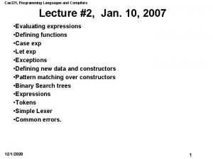 Cse 321 Programming Languages and Compilers Lecture 2