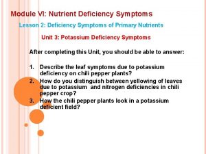 Module VI Nutrient Deficiency Symptoms Lesson 2 Deficiency