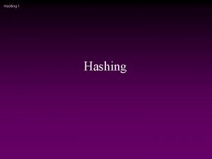 Hashing 1 Hashing Hashing 2 Hashing Again a