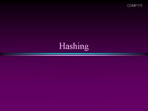 COMP 171 Hashing Hashing 2 Hashing Again a