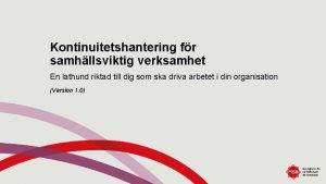 En lathund för arbete med kontinuitetshantering