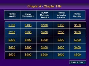 Chapter Chapter Title Human Heredity Human Chromosomes Human