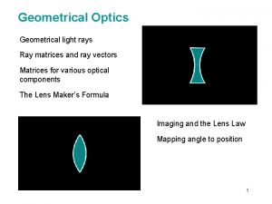 Geometrical Optics Geometrical light rays Ray matrices and