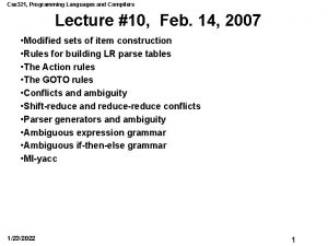 Cse 321 Programming Languages and Compilers Lecture 10