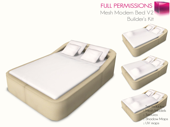 Second Life Marketplace - Full Perm Mesh Modern Bed Set V.2 - Builder's Kit