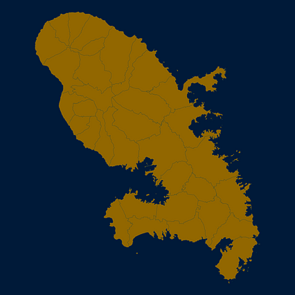 Mercator projection map of Martinique in night blue and dim amber