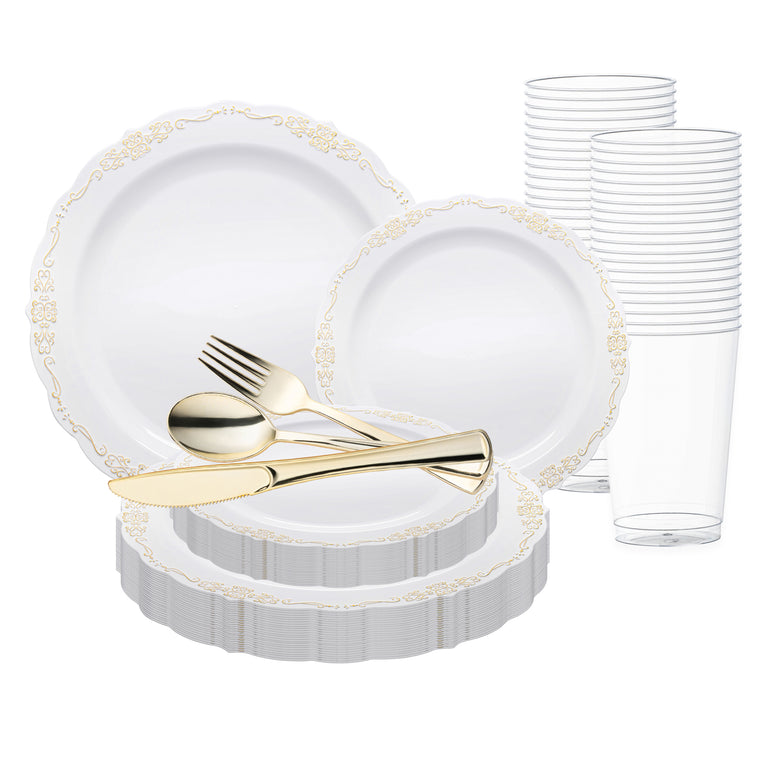 Plastic Plates - White Gold Vintage Value Set | Smarty Had A Party ...