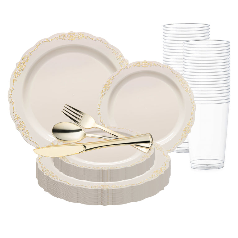 Plastic Plates - Ivory Gold Vintage Value Set | Smarty Had A Party