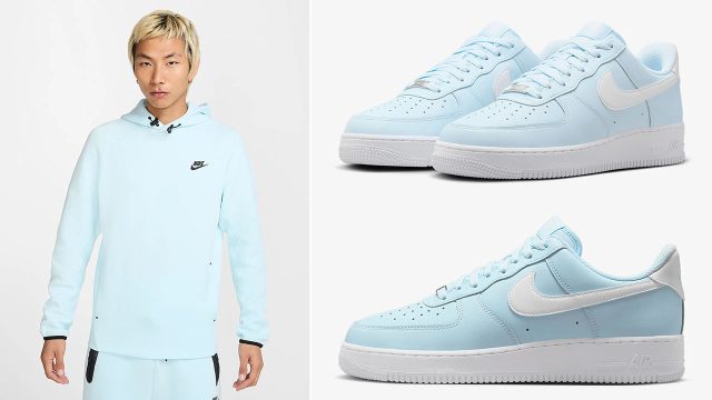 Nike Air Force 1 Low Glacier Blue Mens Shoes and Nike Tech Fleece Pullover Hoodie