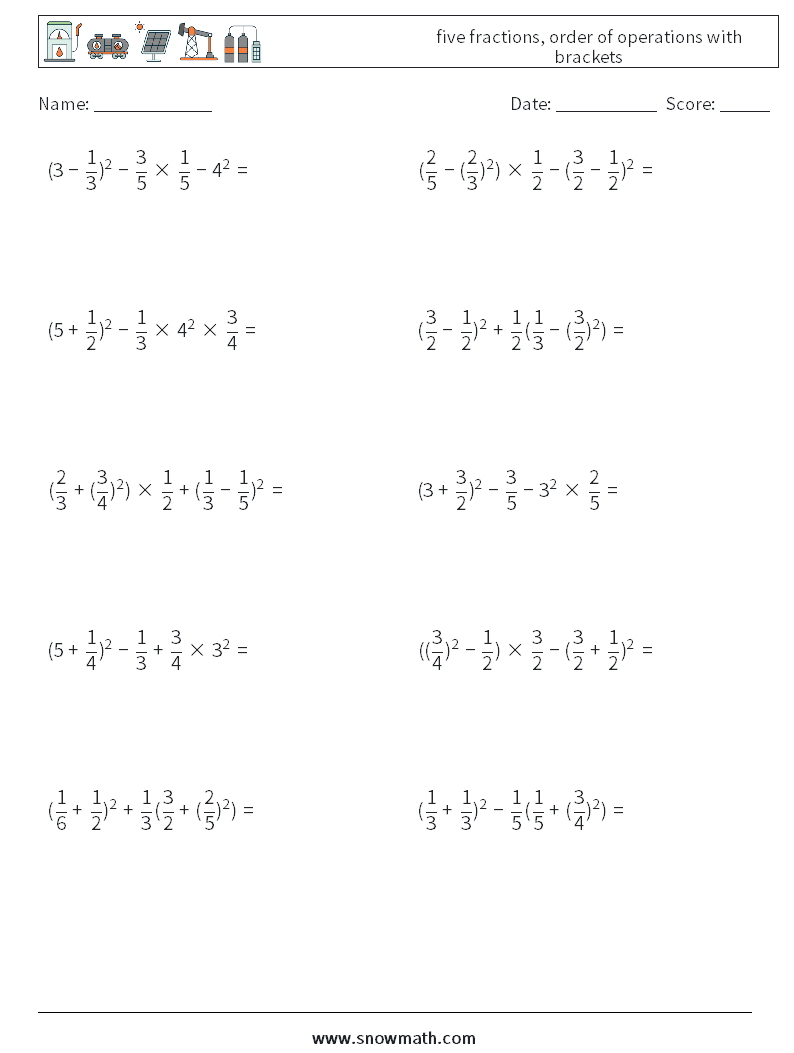 Fractions Operations Worksheets