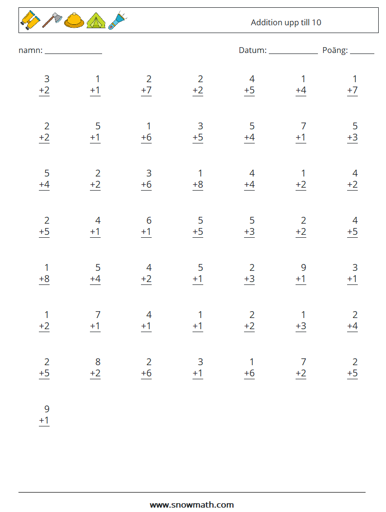 addition-10 addition Arbetsblad, Matematiska arbetsblad, Matematiska ...