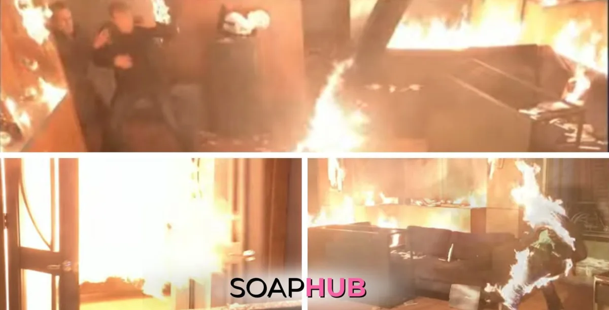 General Hospital's Michael on fire with the Soap Hub logo across the bottom.