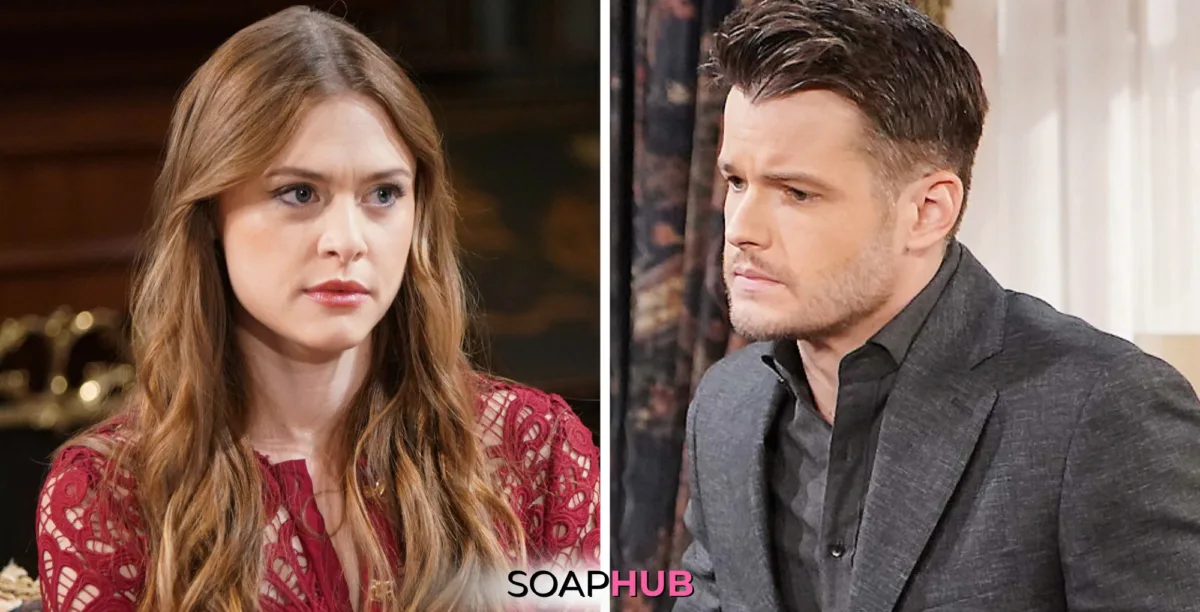 Young and the Restless Spoilers January 31 Claire and Kyle with the Soap Hub logo.