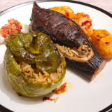 Stuffed Eggplants and Peppers with Rice and Herbs