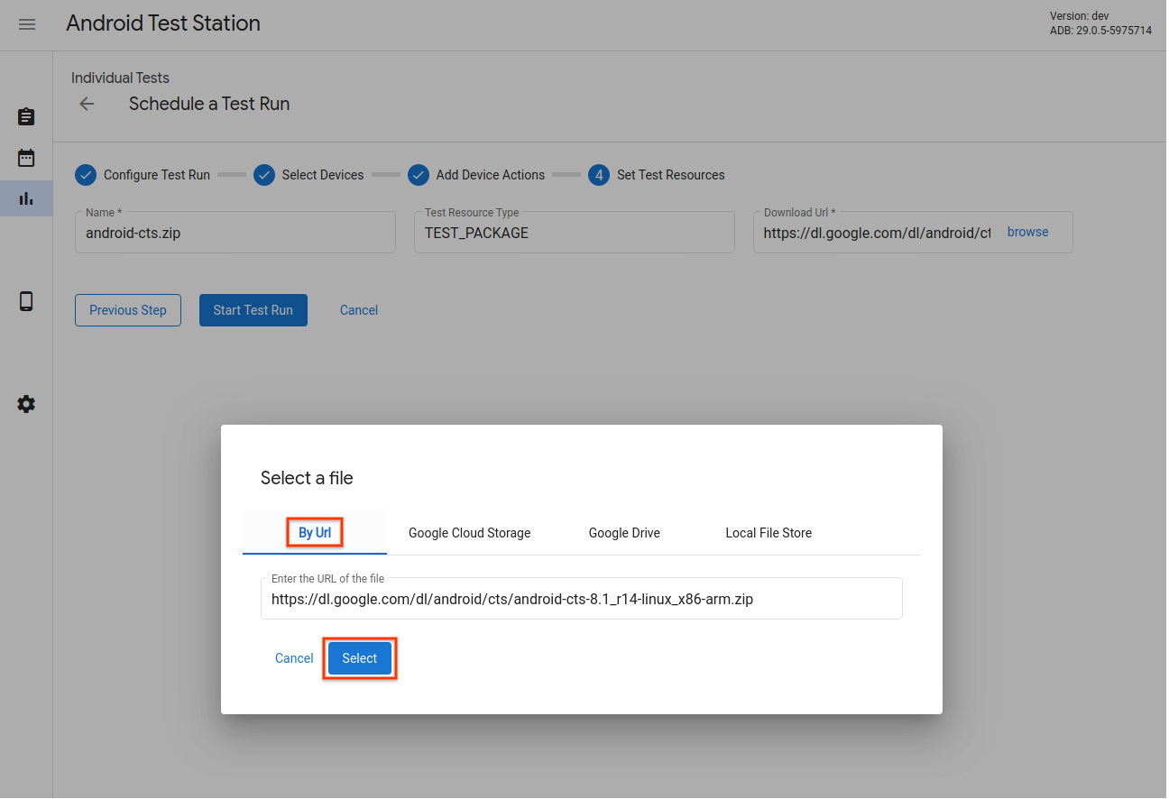 Test Resource Selector - Web URL