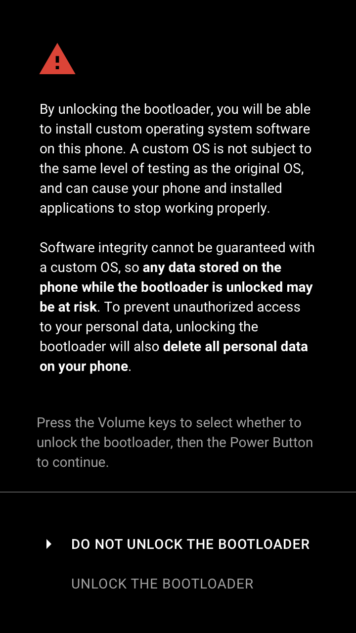 UNLOCK device warning screen