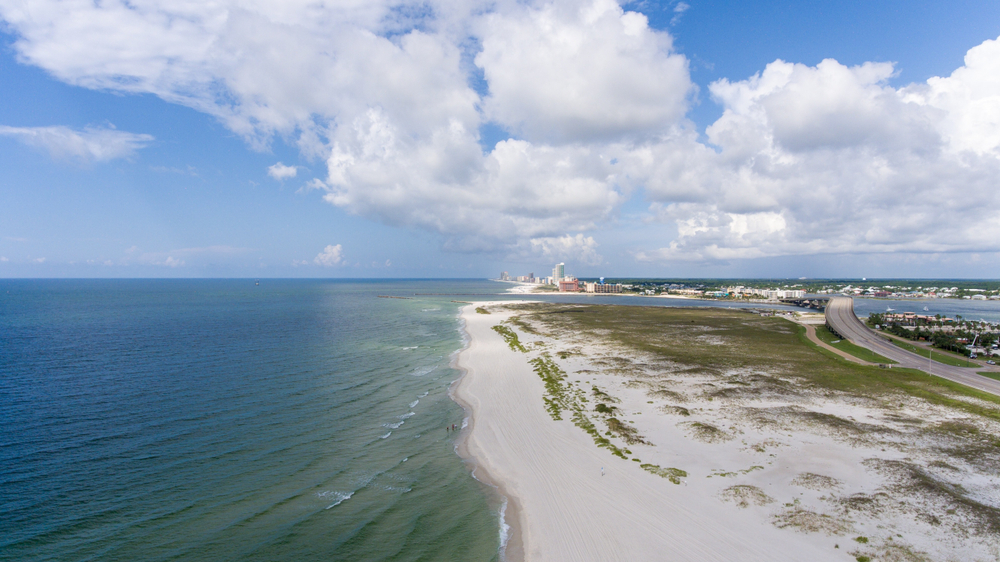 The white sandy beaches of Orange Beach, one of the best beaches in Alabama. 