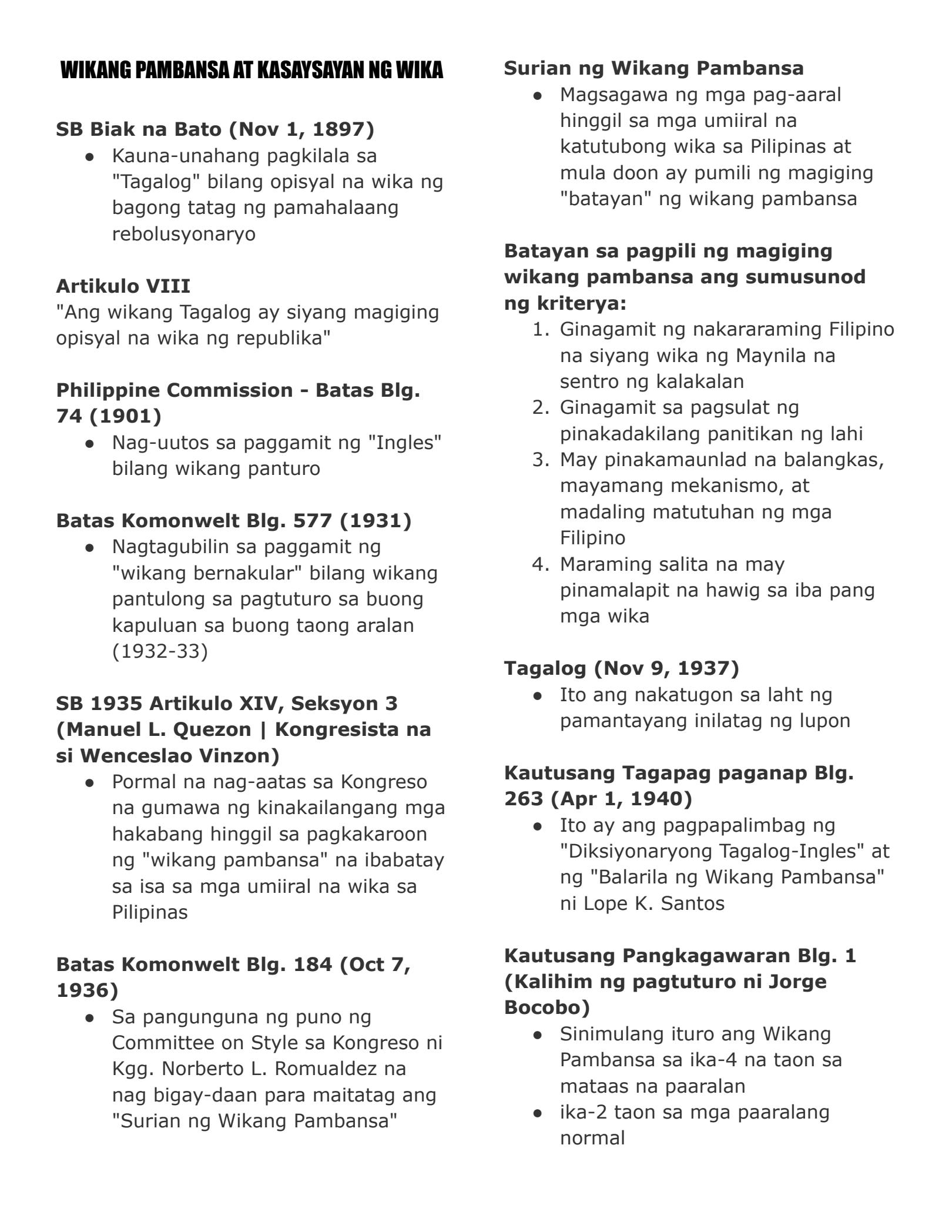 Kasaysayan Ng Wikang Filipino Bilang Wikang Pambansa Timeline Sa ...