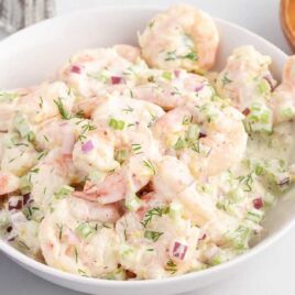 close up shot of Shrimp Salad in a bowl