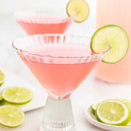 a close up shot of a glass of Pink Flamingo Drink