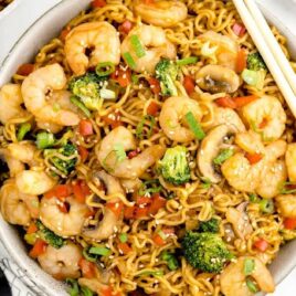 overhead shot of Shrimp With Ramen in a bowl