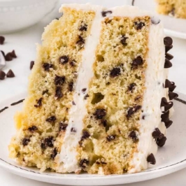 a slice of Chocolate Chip Cake on a plate