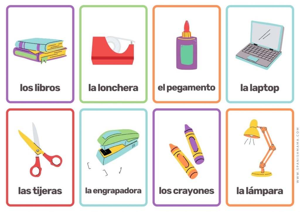 school Spanish flashcards for kids