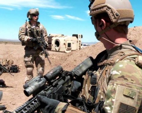 USAF Pararescue Jumbers (PJs) men on IED response