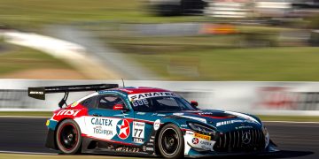 The #77 Craft-Bamboo Racing Mercedes-AMG GT3 at the 2024 Bathurst 12 Hour.