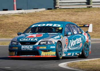 Russell Ingall in the 2005 championship-winning Ford BA Falcon at Taupo Motorsport Park.