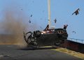 The Grove Racing Mercedes-AMG mid-crash at Mount Panorama during the 2025 Bathurst 12 Hour.