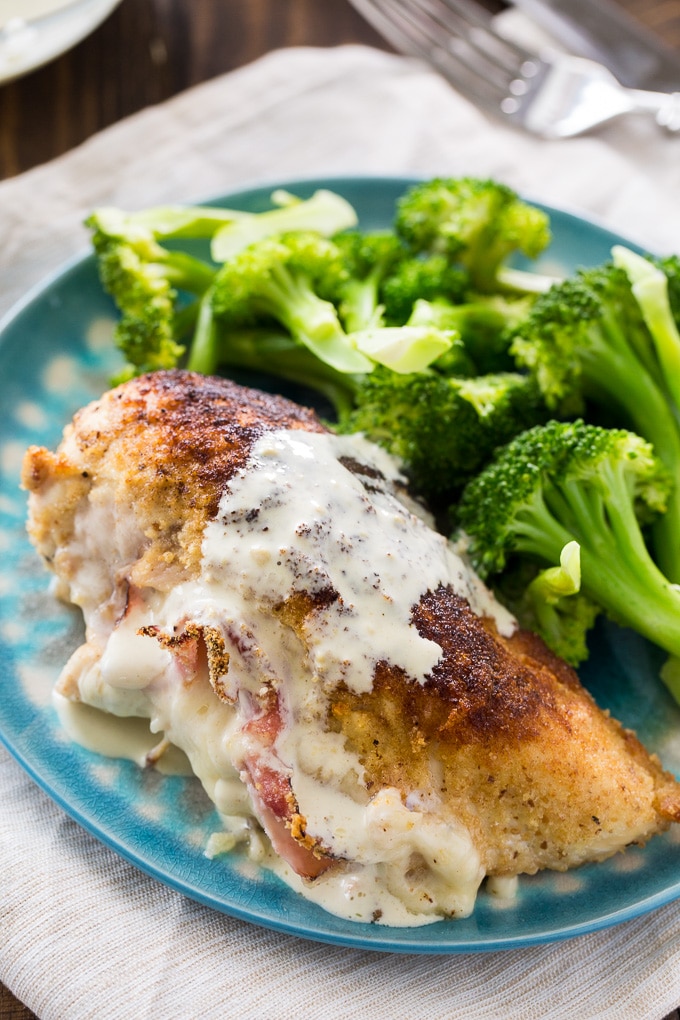 Ham and Cheese Stuffed Chicken with Mustard Cream Sauce