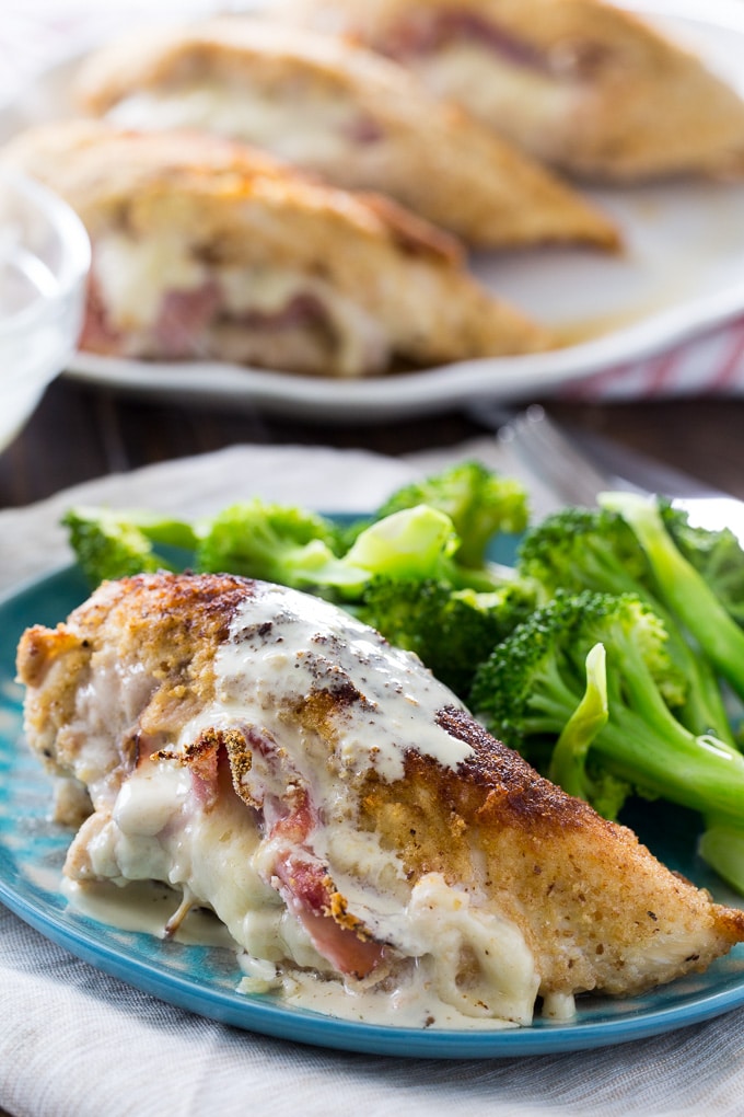 Ham and Cheese Stuffed Chicken with Mustard Cream Sauce