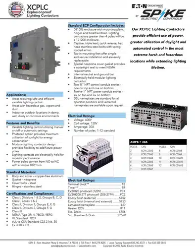 Explosion-Proof Lighting Contactor PDF Layout by Spike Electric