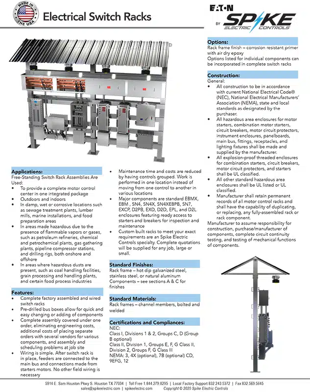 Electrical switchrack Catalog Cover by Spike Electric